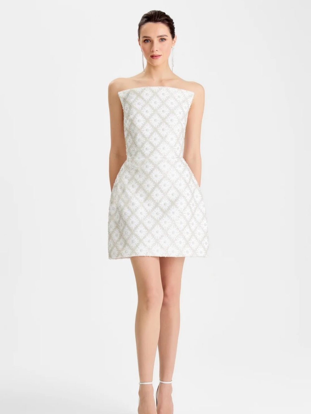 NADINE MERABI Strapless White Textured Mini Dress new with tags in original box.